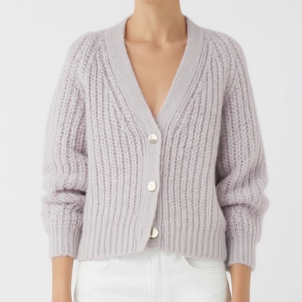 H&M PREMIUM Lavender Lilac Grey Chunky Rib Knit Wool Blend Cardigan Sweater S